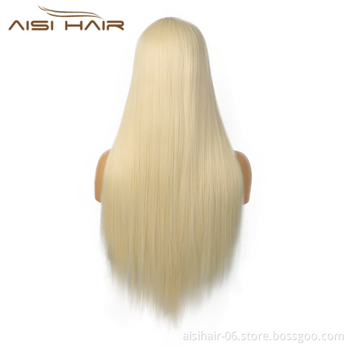 Aisi Hair Cheap 26 Inch Wholesale Long Blonde Color Wig Long Silky Straight Swiss Lace Wigs Synthetic Hair Wigs For Black Women